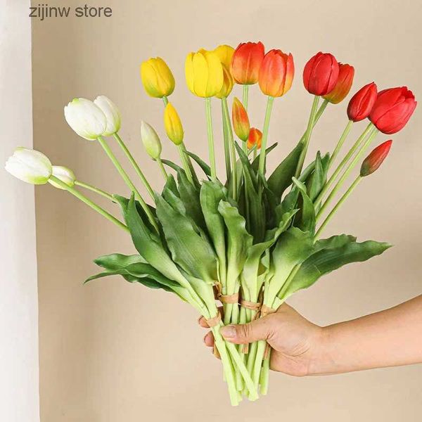 Kunstblumengrün, 5 Köpfe, künstliche Tulpen, Hochzeit, Heimdekoration, Simulationsblumen, 3 Blumen, 2 Knospen, weiche Kunststoff-Tulpen, Tulpenstrauß Y240322