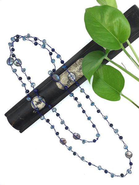 Collane da 6 mm lapis lazuli collana lunga da 12 mm moneta nera cristalli blu perla blu gioielli di tendenza folisaunique per donna regalo da donna 50 pollici