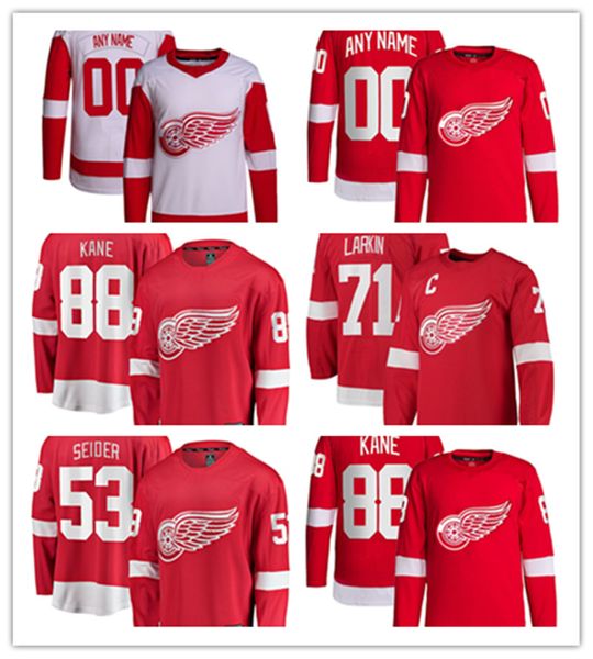 Detroit Maglie hockey a ali rosse personalizzate 88 Patrick Kane 71 Dylan Larkin 53 Moritz Seider 23 Lucas Raymond 34 Alex Lyon 14 Robby Fabbri 41 Shayne Gostisbehere