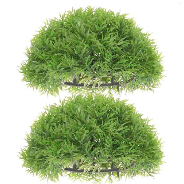 Flores decorativas 2 Pcs Bola de grama artificial Aquário Plantas de plástico Bolas de folhas verdes