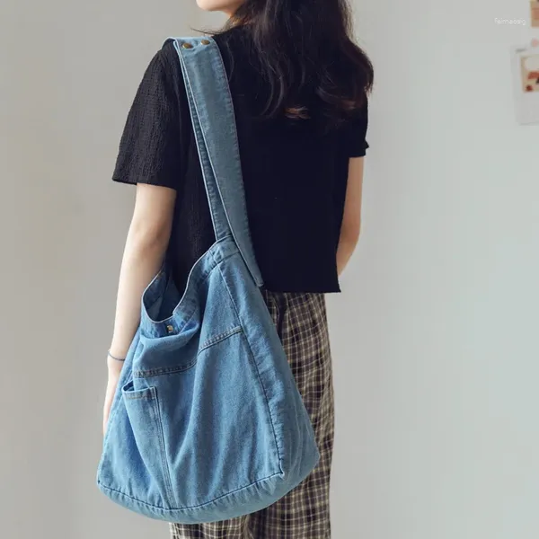 Omuz çantaları Koreli tuval crossbody kadın çantası denim moda kız öğrencileri messenger kitabı kadın için 2024 trend büyük el çantaları