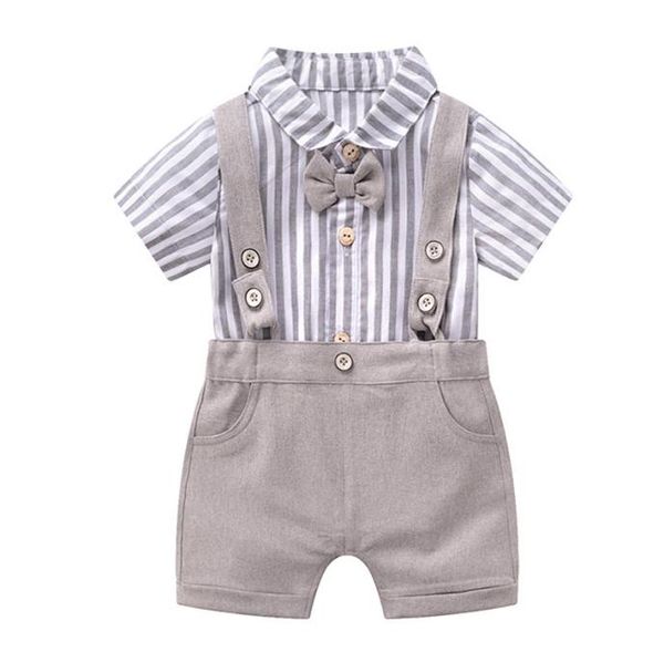 Pagliaccetto per neonato Set Abiti estivi per ragazzi Top in cotone a righe con pantaloncini per abiti da sposa per bambini appena nati Alta qualità9028955