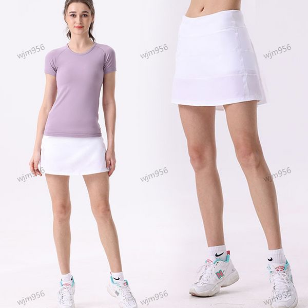 2024LLLL PLEAT Tennis Salia feminina Roupas de ginástica Esportes de ioga feminino Running Fitness Dance Yoga Resia de aranha de praia Saias de golfe