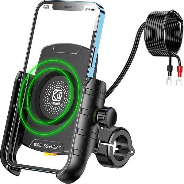 Handy-Halterungen, Motorrad-Handyhalterung, kabelloses Laden, USB-C 3.0 PD, Schnellladegerät, Moto-Unterstützung, Handy-Lenkerhalterung für 10,2–17,8 cm (4–7 Zoll) große Telefone 240322