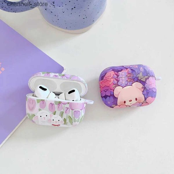 Acessórios para fones de ouvido fundas para airpods pro 2 3 capa luxuosa de desenho animado urso/flor capa para fone de ouvido air pods pro capa de fone de ouvido de plástico rígido airpod3Y240322