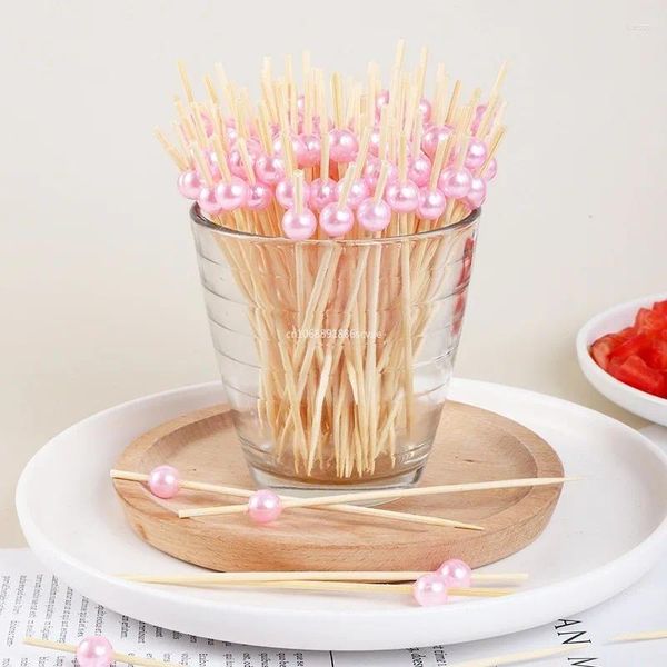 Gabeln 100 stücke 12 cm Perlen Obst Bambus Sticks Dessert Buffet Zahnstocher Für Hochzeit Geburtstag Party Cocktail Cupcake Topper