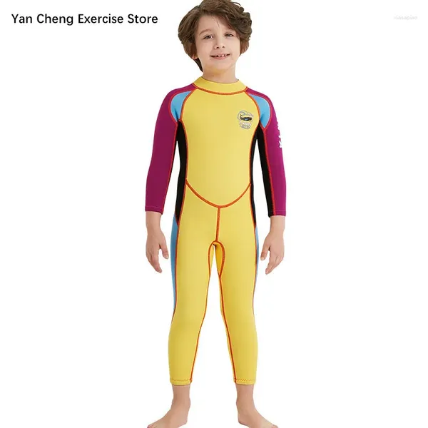 Roupa de banho feminina meninos 2.5mm neoprene wetsuit para crianças manga longa à prova de riscos surf mergulho praia jogando crianças rash guard