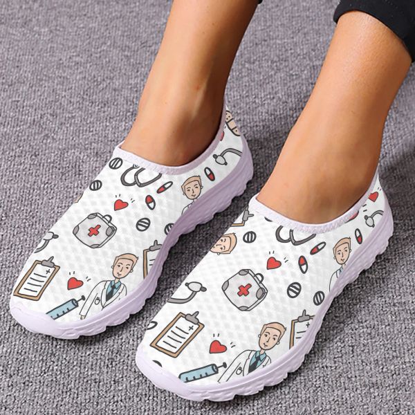 Flats Instantarts weißer Doktor Design Slip auf Schuhe Leichte medizinische Druck -Sneakers Weiche Solte Schuhe für Sommer -Freizeitschuhe