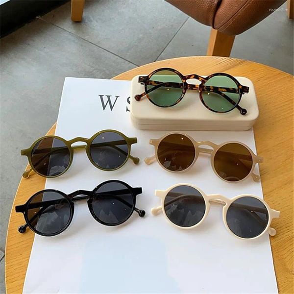 Óculos de sol estilo coreano marca designer uv400 pequeno quadro leopardo preto óculos redondos para mulheres óculos vintage sol