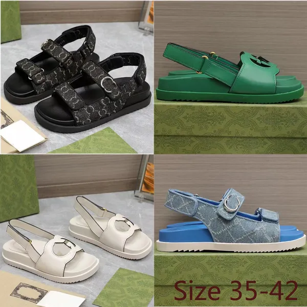 Luxuriöse Designer-Sandalen für Damen mit flachem Absatz, lässige Slides, Sandale, Leder, Patchwork, modische Strandschuhe, klassische Reiseschuhe mit Knöchelriemen und dicker Sohle