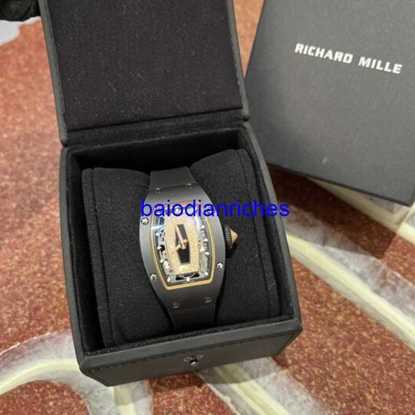 Rm relógios de luxo richardmills relógios mecânicos automáticos 07-01 preto cerâmica meio diamante lábio preto relógio feminino HB-VIT8