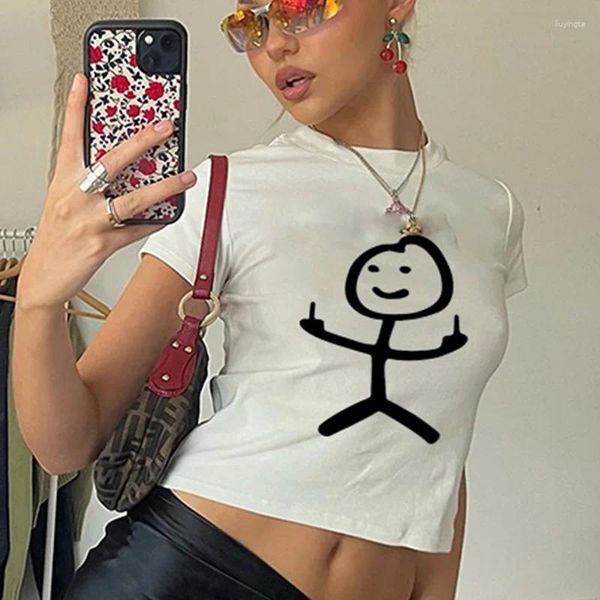 T-shirt da donna Y2k Sexy E-girls Estetica Divertente Modello Stampa Gotico Crop Tops Streetwear Baby Tee Harajuku T-shirt a maniche corte Abbigliamento