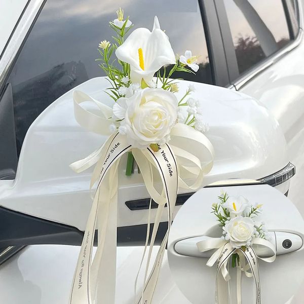 4PCS Weihnachten Kreative Hochzeit Auto Dekoration Blume Türgriffe Rückspiegel Dekorieren Künstliche Zubehör 240308