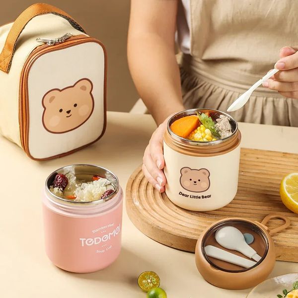 Lunch Box termico sottovuoto da 530 ml con cucchiaio Thermos portatile in acciaio inossidabile Contenitore per alimenti per tazza da zuppa Bento per bambini 240320