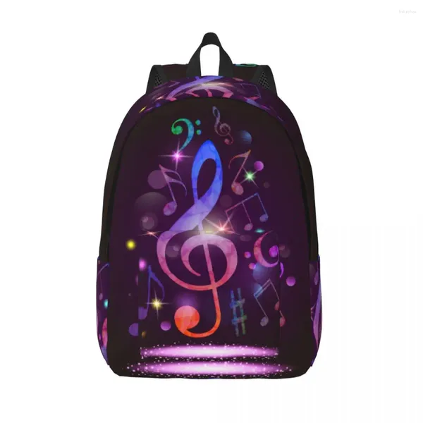 Rucksack Bunte Musiknote Lila Aufdruck Unisex Reisetasche Schultasche Büchertasche Mochila