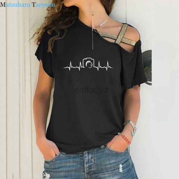 T-shirt da donna Heartbeat of Camera T-shirt da donna T-shirt stampata T-shirt estiva in cotone a maniche corte T-shirt da fotografo di moda Top Abbigliamento 240322