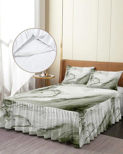 Saia de cama mármore fluido texturizado verde elástico colcha com fronhas capa colchão conjunto cama folha