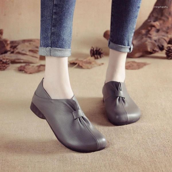 Casual Schuhe Herbst Frauen Turnschuhe Frau Echtes Leder Handmade Loafers Flache Weibliche Weichen Boden Slip Auf Schwarz Arbeit