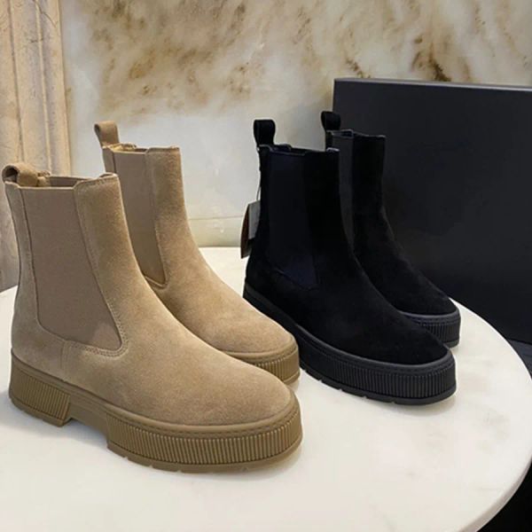 Botlar Dave Di Ayakkabı Kadın Bahar Moda Önyükleme Englans Stil Retro Süet Ayak Bilgi Deri Boot Kadınlar Günlük Chelsea Boot