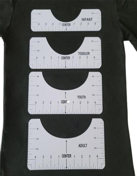 Noções de costura ferramentas 4pcsset pvc camiseta alinhamento régua design guiando diy fabricante moda réguas com tabela de tamanhos para adulto todd5777618