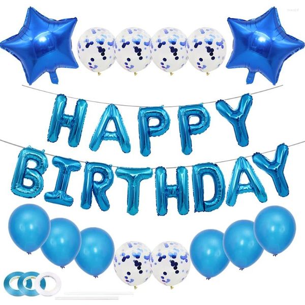 Decorazione per feste 32 pezzi Set di palloncini in lattice blu Compleanno Lettera Foil Happy Decor Palloncini con paillettes per bambini