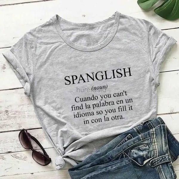 Damen-T-Shirt SPANGLISH Shirt Mexikanisches Sommer-Damen-Latein-T-Shirt aus Baumwolle Lustiges lässiges O-Ausschnitt-Kurzarm-Top Spanischlehrer-T-Shirt 240323