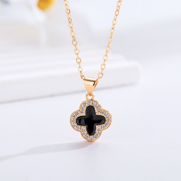 Marca champanhe ouro luxo cheio de diamantes trevo de quatro folhas colar feminino preto e branco design avançado sentido série explosiva