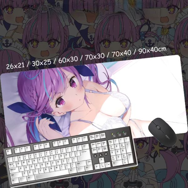 Almofadas Anime Design Personalizado XXL Mouse Pad Hololive Vtuber Minato Aqua Theme Gamer Sexy Girl Grande Tapete de Mesa Acessórios de Jogos de Computador