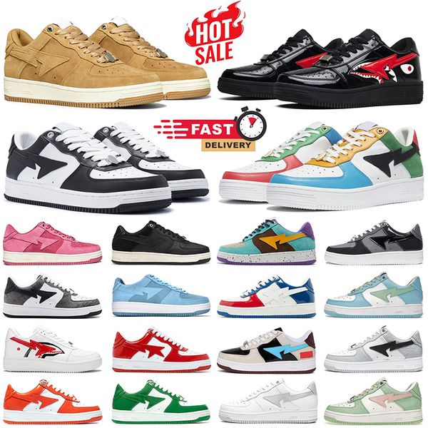 Sapatos casuais para homens mulheres tubarão rosto triplo preto branco patente laranja cinza camurça salto bege azul nostálgico bapestar masculino feminino treinador esportivo tênis ao ar livre