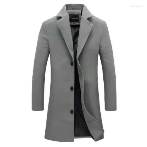 Trench da uomo 2024 Cappotto di lana versatile moda casual Giacca a vento coreana slim fit di media lunghezza