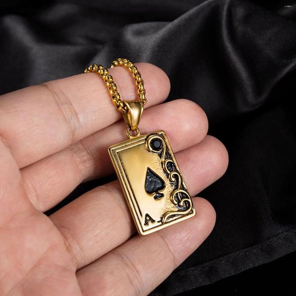 Ожерелья с подвесками, индивидуальное ожерелье из нержавеющей стали с черным цирконием для покера для мужчин и женщин, гот-панк-лопата, длинная цепочка, ювелирные изделия в стиле хип-хоп
