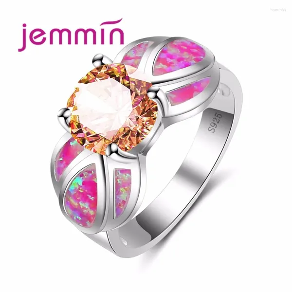 Кольца кластера, женское кольцо с розовым опалом, ювелирные изделия для модных женщин, свадьба, цвет шампанского, кристалл Bague Femme