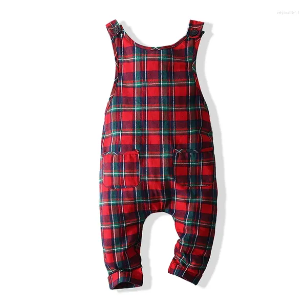 Kleidungssets Kleinkind Jungen Einfarbig Rundhals Langarm Tops Plaid Hosenträger Hosen Overalls Herbst Winter Outfits 2-teiliges Kleidungsset