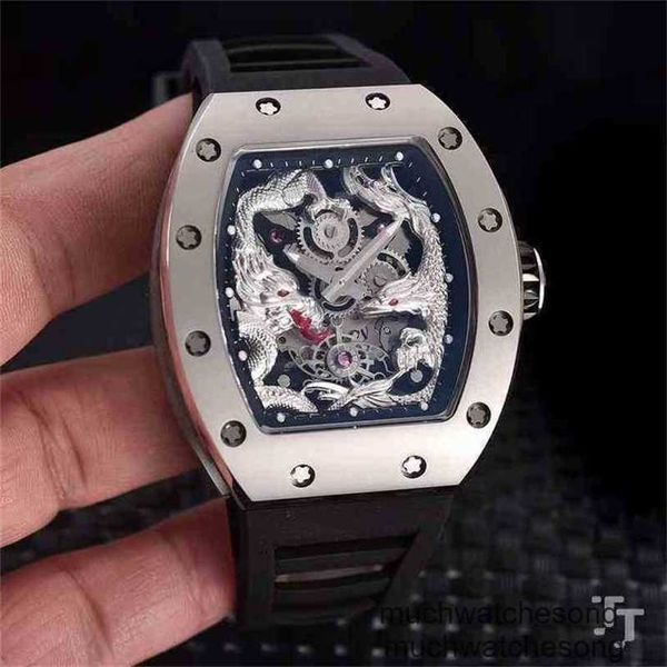 Luxo masculino mecânico relógio richa rm relógio de pulso vermelho preto borracha safira automático mecânico dragão phoenix tourbillion calendário skele