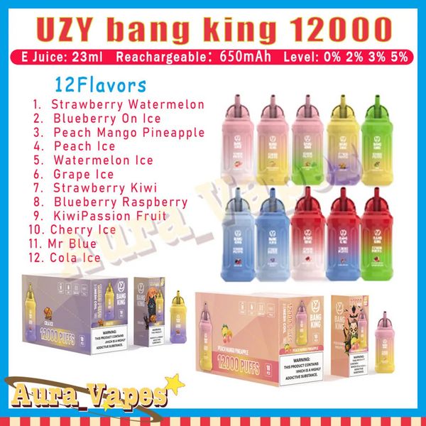 Originale UZY Bang King 12000 Puff sigaretta elettronica usa e getta 23ml Pod 650mAh Batteria ricaricabile Sbuffi 12K 0% 2% 3% 5% Vape Pen 20 gusti