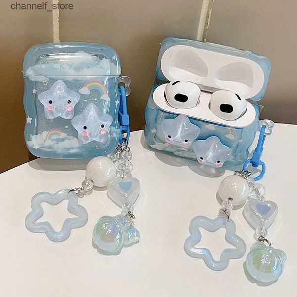 Accessori per auricolari Custodia morbida per auricolari Cute Star Cloud Rainbow per Airpods 2 3 Pro 2 Custodia protettiva per cuffie ondulate Cover per AirPod con ciondolo bluY240322