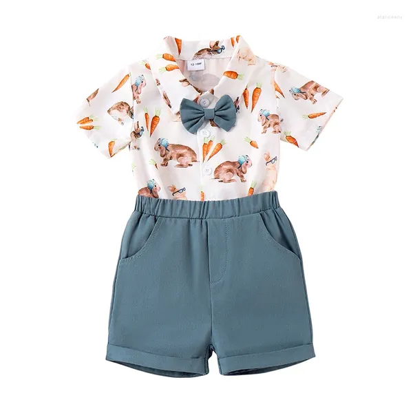 Set di abbigliamento per neonato 2 pezzi Completi per il giorno di Pasqua Coniglietto abbottonato T-shirt e pantaloncini a maniche corte Set da bambino per bambino