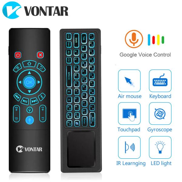 Teclados Voz Controle Remoto 2.4G Fly Air Mouse T8 Plus Mini Teclado Sem Fio 7 Cores Backlit Touchpad para Android TV Box T9 X96MAX T8