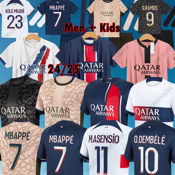 Футбольные майки MBAPPE HAKIMI SKRINIAR P S GS 24 25 Футбольная рубашка Maillots de 23 24 мужские детские комплекты униформа enfants maillot de foot paris 2025 DEMBELE HERNANDES KOLO