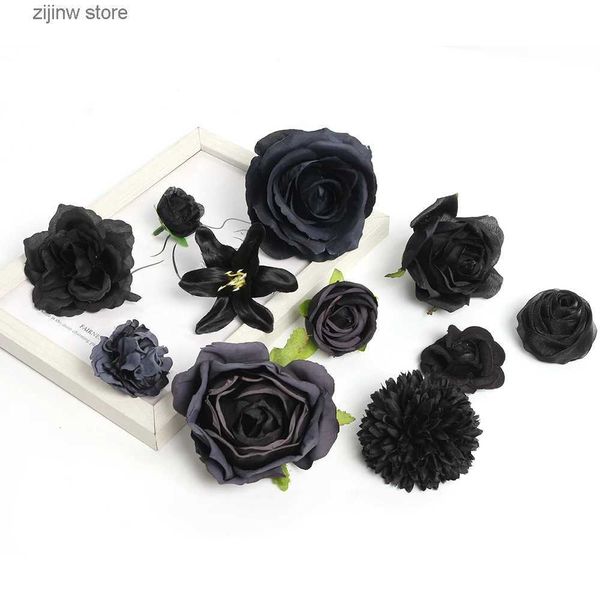 Künstliches Blumengrün, 5 Stück, schwarze künstliche Blumenköpfe, Hochzeitsdekoration, künstliche Blumen für Heimdekoration, DIY, Weihnachtskranz, Basteln, Geschenkzubehör, Y240322