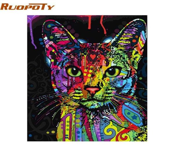 RUOPOTY Bunte Katze DIY Malen nach Zahlen Abstrakte moderne Wandkunst Bild Kits Färbung Malen nach Zahlen für Heimdekoration3355819