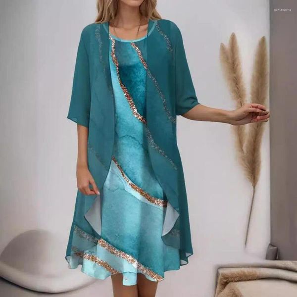 Abiti casual Giacca con scialle in chiffon Stampa floreale Cappotto da donna Completo con orlo irregolare Tessuto morbido Al ginocchio Midi per stile