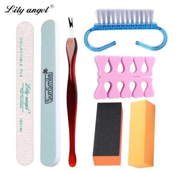 Toptan- 8pcs/Set Profesyonel Manikür Araçları Setkit Tırnak Dosyası Tampon Zımparalama Dosyası Pilsing Fırçası Ölü Cilt Çatal Parmak Ayırıcı5962882