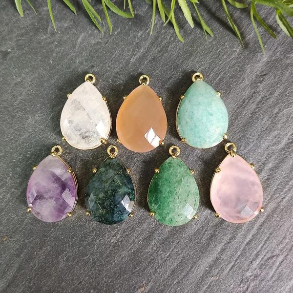 Anhänger Halsketten Natürlicher Edelstein Charm Sonnenstein Amazonit Amethyst Heilkristall für Ohrring Halskette DIY Schmuckzubehör