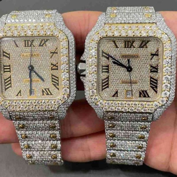 Orologio Moissanit con diamanti ghiacciati, elegante design hip-hop personalizzato di lusso in acciaio inossidabile XXIJb279b