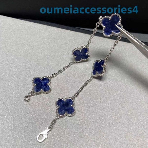 Designer de luxo marca jóias vanl cleefl arpelsbracelet azul natural peter pedra quatro folhas grama cinco flor pulseira prata versátil grosso sênior menina viva