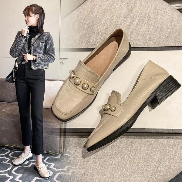 Casual Schuhe Perle Perlen Nieten Slip Auf Loafers Für Frauen Samt Patchwork Pu Leder Zapatos Falten Korn Karree Weibliche 34-43