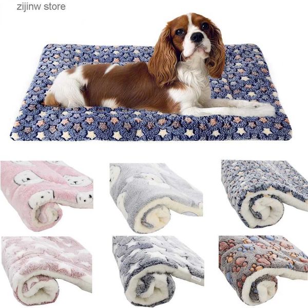 Canis canetas Pet dormir tapete cama de cachorro cama de gato cabelo macio cobertor grosso tapete de lã doméstico lavável urso quente padrão cobertor suprimentos para animais de estimação Y240316