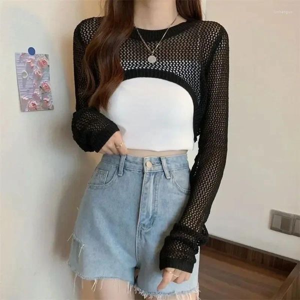 Kadın Sweaters Kadınsı Seksi Stil Uzun Kollu Kristal Rhinestone oyuk Out Fishnet Cover Ups Party Clubwear mahsulü tüp üstü