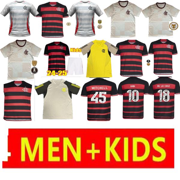 Flamengo Soccer Jerseys 24/25 VIDAL DE ARRASCAETA GABI Camisas de futebol PEDRO B.HENRIQUE E.RIBEIRO Kit infantil e masculino Camisa Flamengo Outubro Rosa Jersey